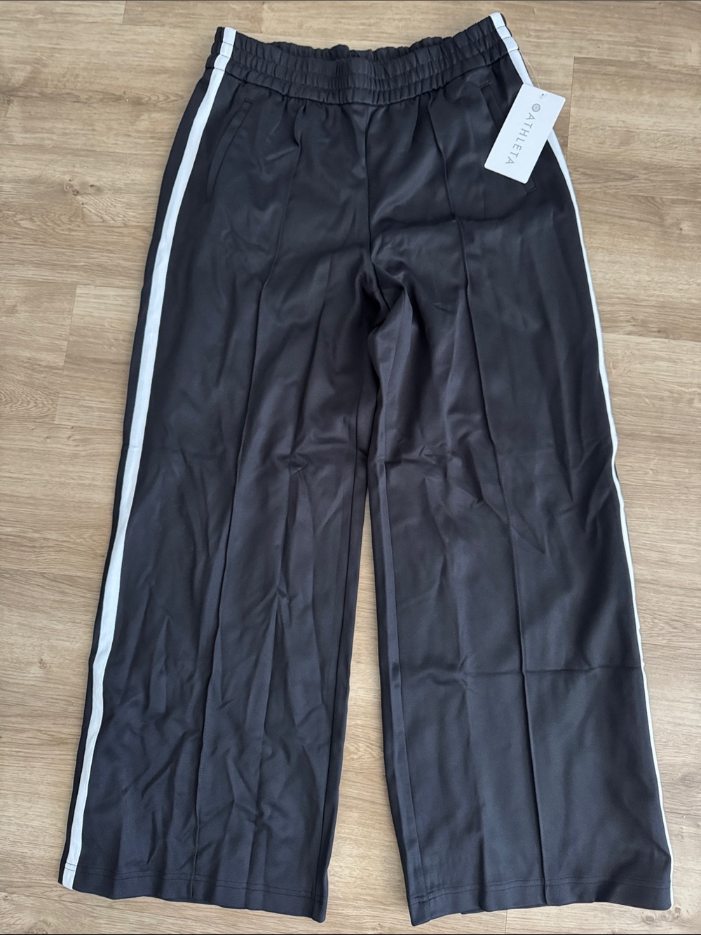 Athleta Black Track Pants with White Side Stripes